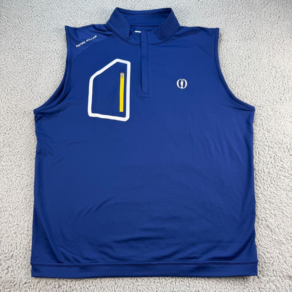 Peter Millar Crown Sport The Open Mens Large Performance Golf 1/4 Zip Blue Vest